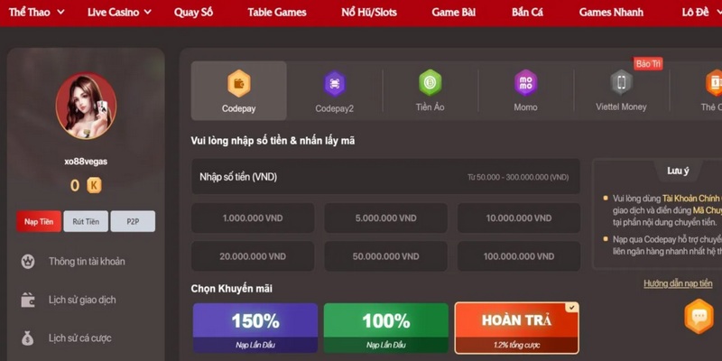 Hướng dẫn nạp tiền XO88 1 Huớng dẫn nạp tiền xo88